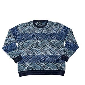 Bellagioseta Men's Geometric Long Sleeve Woven Sweater Blue Black Sze XL Italy